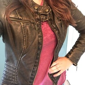 Fake brown leather jacket